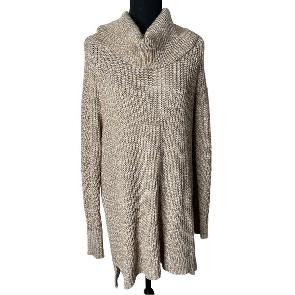 a new day Brown Knit Crochet Pullover Sweater Dress‎ Tunic Turtleneck L - Picture 1 of 6